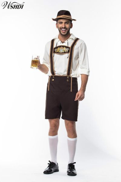 

m-xxxl man party bavarian oktoberfest costume men german beer wench lederhosen outfit, Black;red