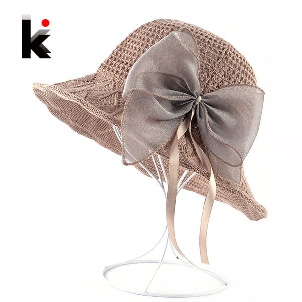 

2018 summer beach hat for women anti-uv sun cap ladies sweet style bow-knot panama hats female foldable straw floppy chapeau, Blue;gray