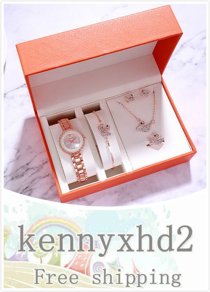 

повседневный водонепроницаемый лебедь браслет женские часы пять частей костюм чистый красный цвет с тем же самым простым, Slivery;brown