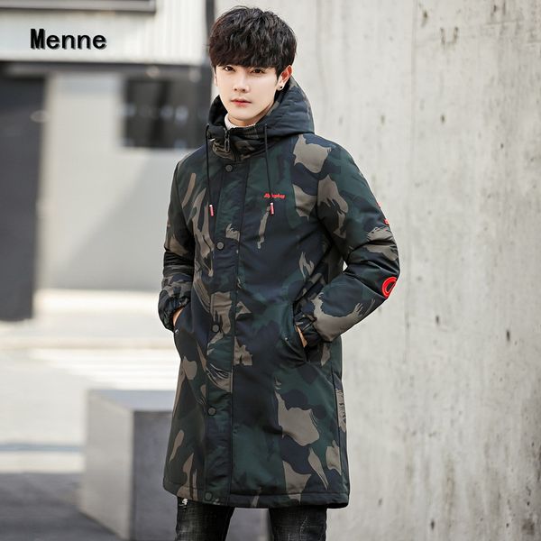 

2019 winter man's long section korean thickening casual hooded down jacket, Black