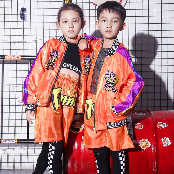 

2018 new fashion boys jazz dance hip hop costume girls catwalk dance clothing tide ds performance coat+pant dqy10692, Black;red