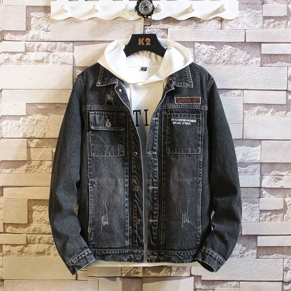 

2020 new spring men's casual hip hop style loose washed denim jacket men solid color gray men's cowboy jacket casual s-4xl, Black;brown