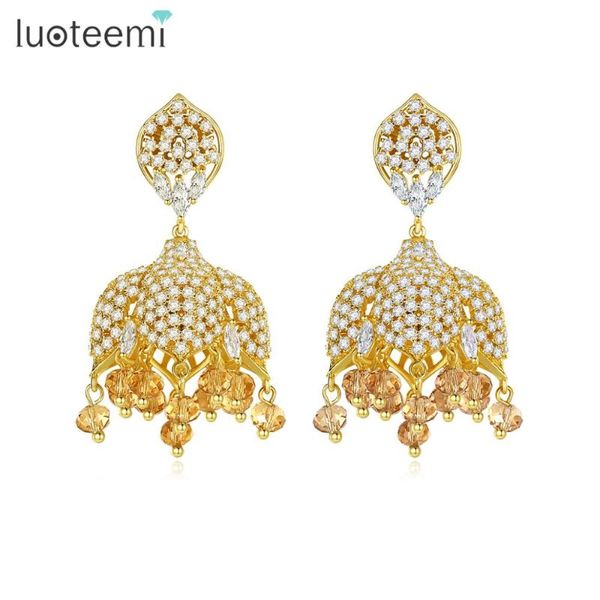 

luoteemi style bell drop earrings for girls bridals shiny cubic zircon tassel big fashion jewelry gift, Silver