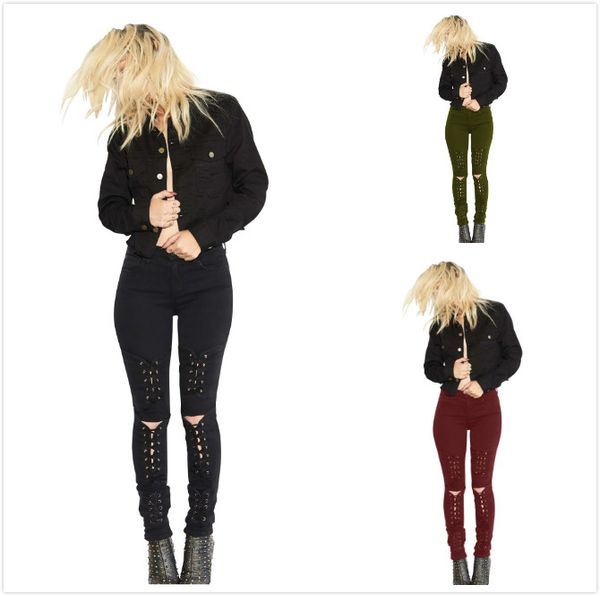 

women's jeans arrivals fashion women denim skinny pants r denim bandage fashion tight-fitting slim feet pants, Blue