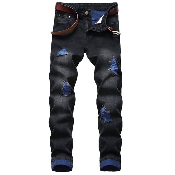 

men fashion jeans ripped jeans men's casual street-mounted motorcycle denim men blue