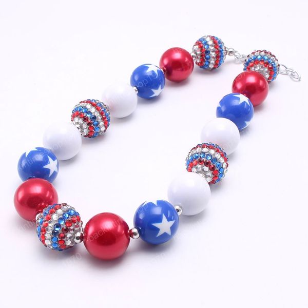 

cute forth july kids girls chunky beads necklace baby child beads necklace chunky jewelry for festival party gift, Red;brown