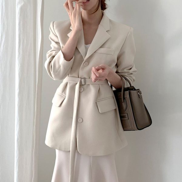 

small suit 2019 leisure new coat korean single breasted lace up suit notched single breasted winter clothes women black coat, White;black