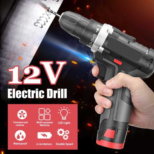 

12v double speed cordless drill torque adjustment led lighting 2 battery 18-speed 0-350r/min 0-1150r/min