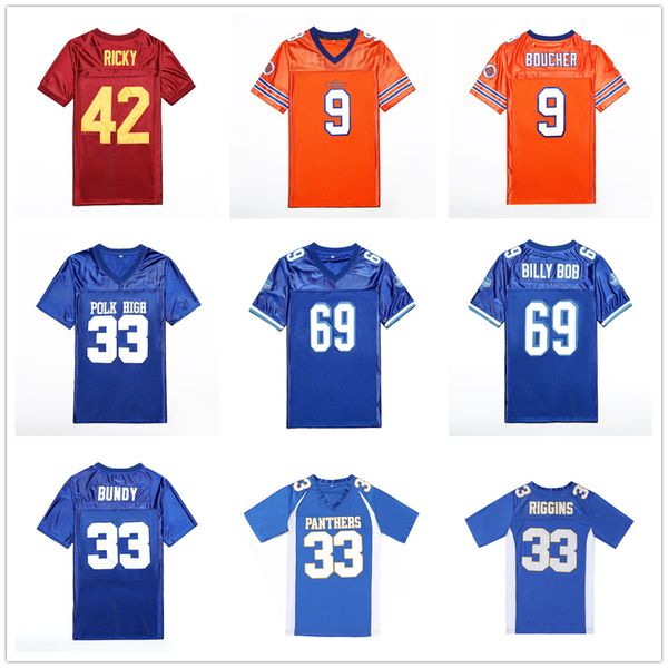 

men's the waterboy 9 bobby boucher movie football jerseys polk high 33 al bundy 42 ricky 33 riggins 69 billy bob mean machine 18 paul c, Black
