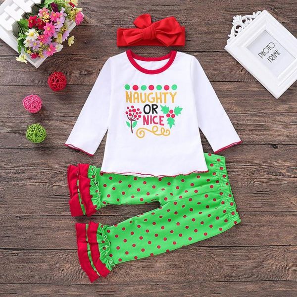 

baby girl clothes girls christmas letter clothing set baby girls infant t-shirt ruffle polka dot pants flares outfits set, White