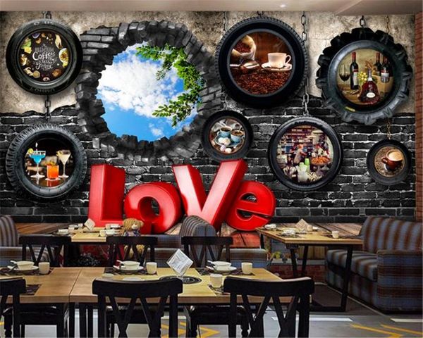

3d обои главной vintage cafe bar tire кирпичной стена фон стен гостиной спальня обои