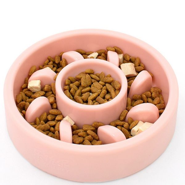 

3pcs dog slow feeder pet anti-gulping bowls pink for small
