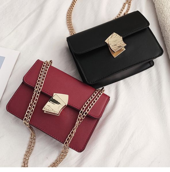 

new korean version of the fan lock mini bag buckle shoulder diagonal small square bag solid color shoulder bag