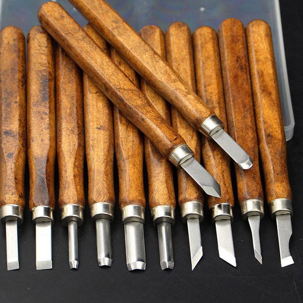 

12pcs high end imitation mahogany olive nucleus carving tools wood leather chisel set tools