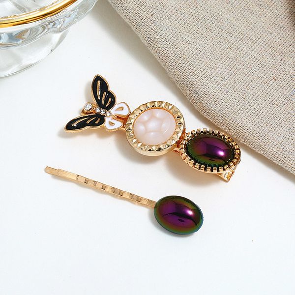 

2pcs elegant animal butterfly hair pins for women vintage jewelry big resin geometric round barrettes set girl accesorios mujer