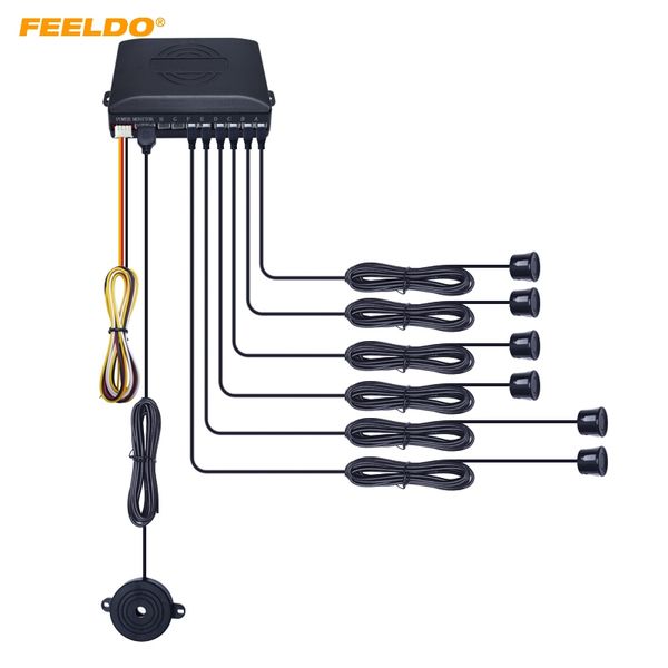 

feeldo 1set car 6 sensors parking sensor reverse backup radar 2 front 4 rear beep alarm with speaker radar system