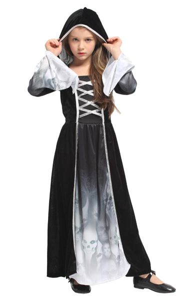 

shanghai story skeleton scary cosplays kids children halloween witch ghost costumes purim carnival masquerade party dress, Black;red