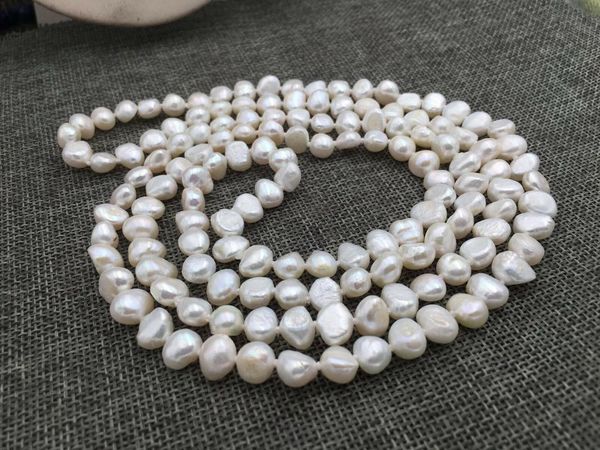 

natural 48" 8-9mm white baroque freshwater pearl necklace, Silver
