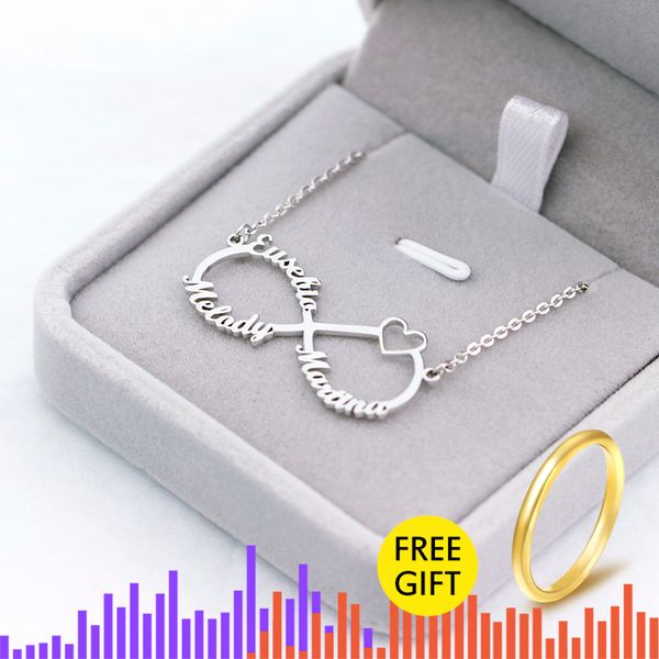 

gold color personalized infinity name necklace with heart custom couple name pendants stainless steel jewelry friend gifts, Silver