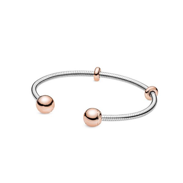 

bbee 925 sterling silver base snake chain rose gold openwork open pan bangle bracelets fit pandora bracelet fashion charm women, Golden;silver
