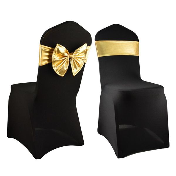 

2018 new arrival luxury gold silver metallic spandex bow tie chair sash for l banquet wedding party ceremony decoration