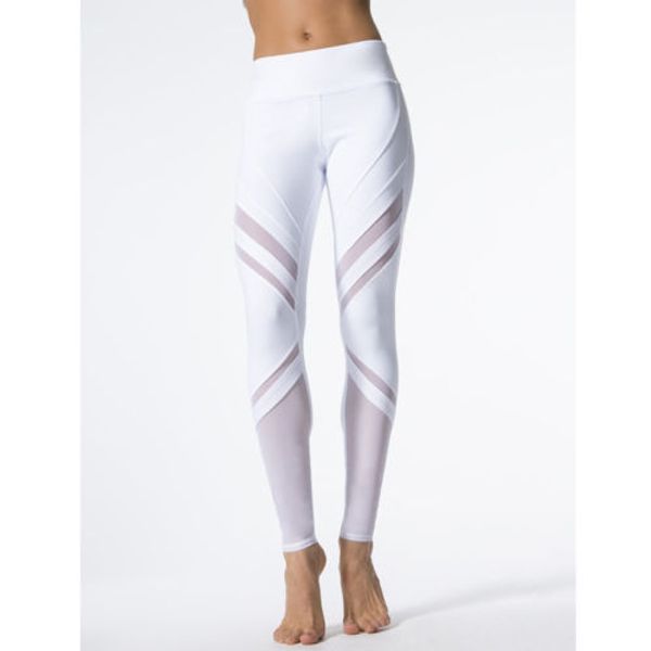 

fashion new women high waist fitness long solid white pants stretch mesh patchwork pants long trousers, White;red