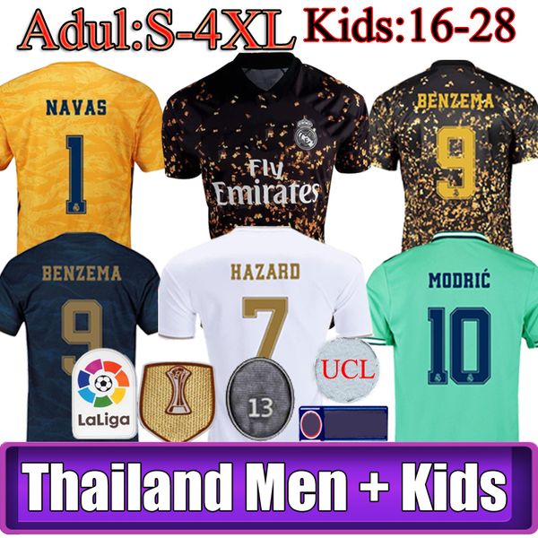

thai new 2019 real madrid soccer jerseys 19 20 hazard camiseta de fÃºtbol 2019 2020 vinicius asensio football shirt kids camisa de futebol, Black;yellow