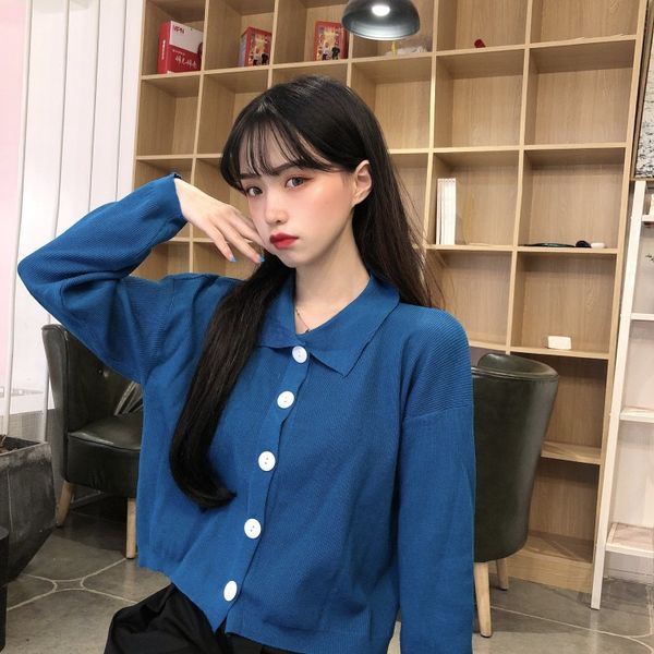 

casual knitted turn-down collar button cardigans long sleeve spring autumn new women's clothing sweaters fashion brand aesthetic, White