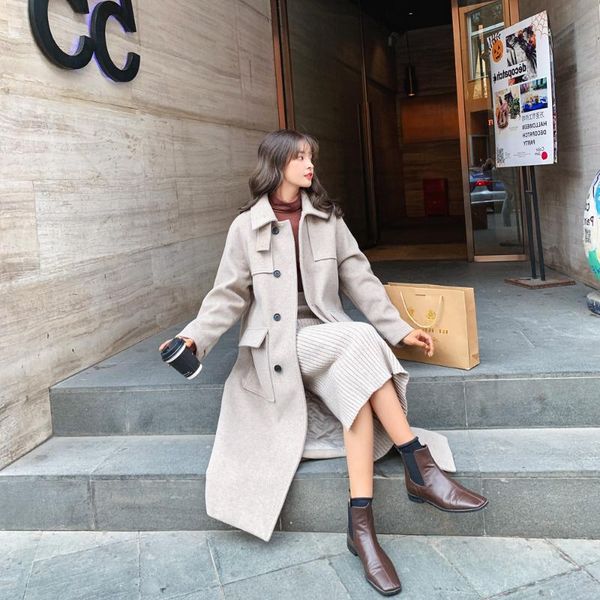 

p shoot korean-style fashionable thick woolen jacket 2019 winter new style women's dress retro chic-style woolen overcoat, Black;white