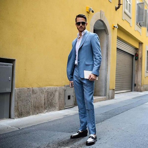 

handsome blue groom tuxedos two pieces custom made slim fit formal men suit men wedding suits, Black;gray