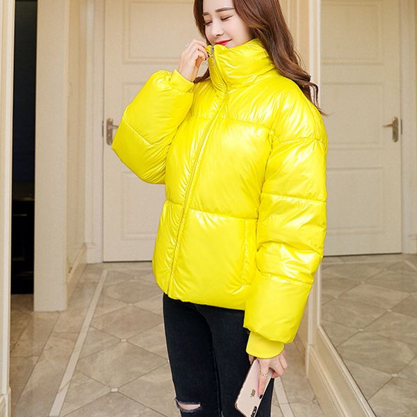 

2019 winter down parka womens candy colors glossy jackets large size winter warm thick parka loose coat women jacket, Black