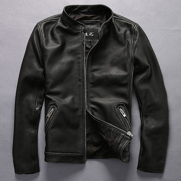 

men black jacket genuine leather vintage new motorcycle rider jacket outwear cowhide for male spring autumn coat
