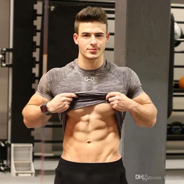 

2019 new arrival quick dry compression shirt short sleeves training tshirt summer fitness clothing solid bodybuild gym, White;black
