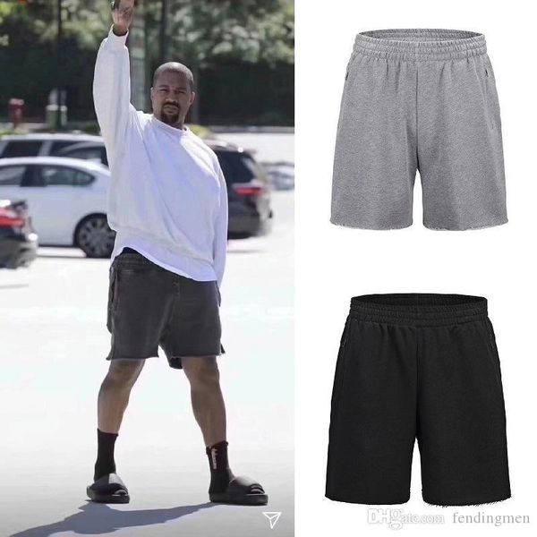 

kanye mens summer shorts relaxed loose solid color drawstring zipper pocket ragged homme shorts casual mens apparel, White;black