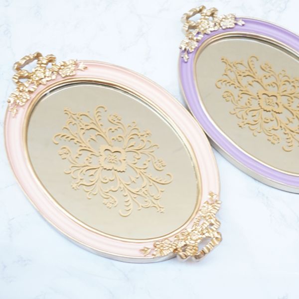 

european retro court style resin tray luxurious sense carved hand painted mirror tray tea tray wedding decoration other bakeware