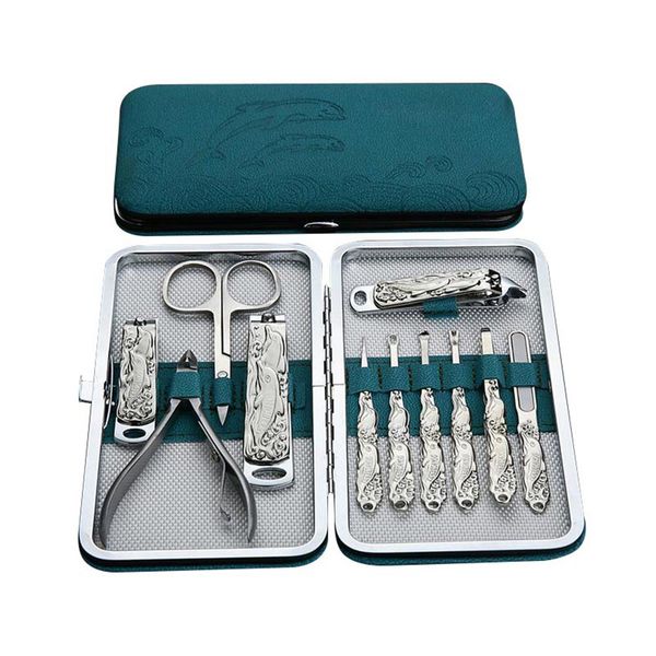 

manicure pedicure tools stainless steel blue dolphin nail clippers grooming kit v9-drop