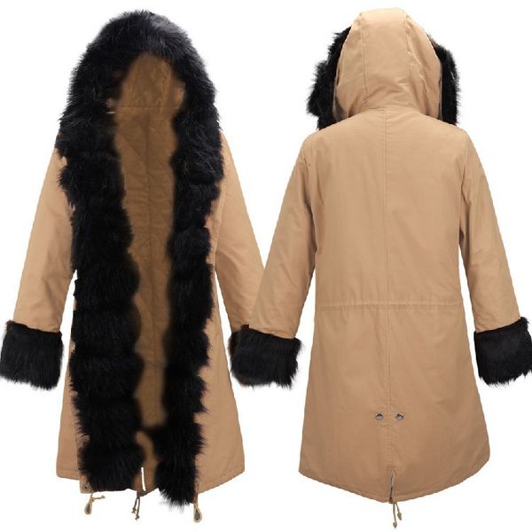 

autumn and winter new slim warm women's jacket fashion fur collar long hooded coat cotton windproof thin parka plus size jackets, Black