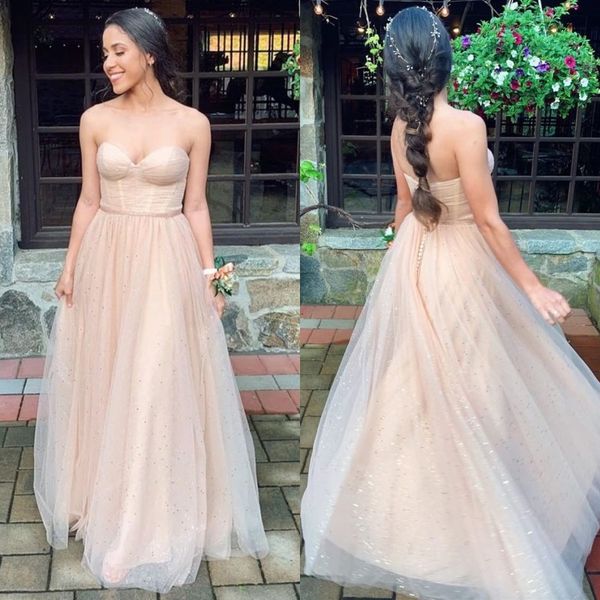 

sweetheart neck pleats tulle prom party dresses covered button floor length sleeveless a line evening gowns with sequins, Black