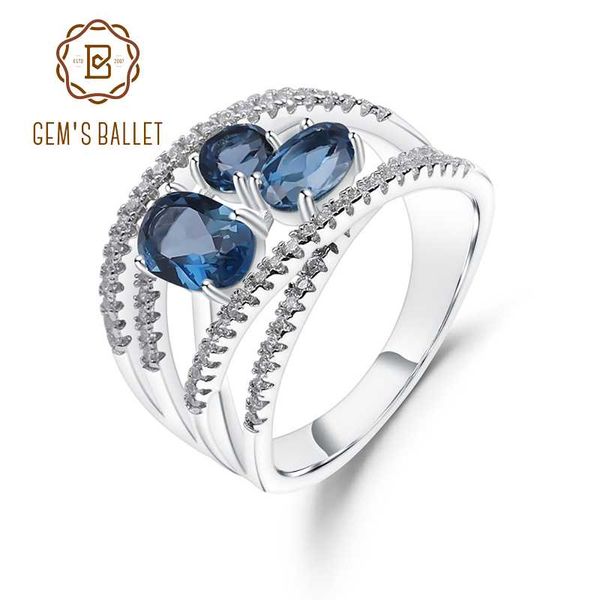 

gem's ballet 1.83ct natural london blue z gemstone rings 925 sterling silver birthstone finger ring for women fine jewelry, Golden;silver