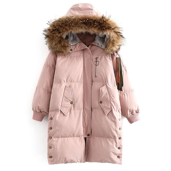 

yushu women winter jacket coat hooded fur collar warm parkas cotton padded thicken long parka pink khaki jaqueta feminina, Tan;black