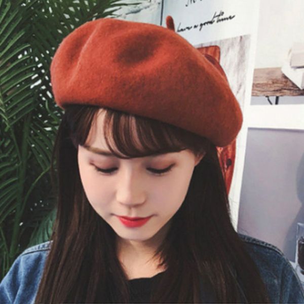 

autumn vintage soft warmer winter beret french artist beanie hat solid color cap, Blue;gray