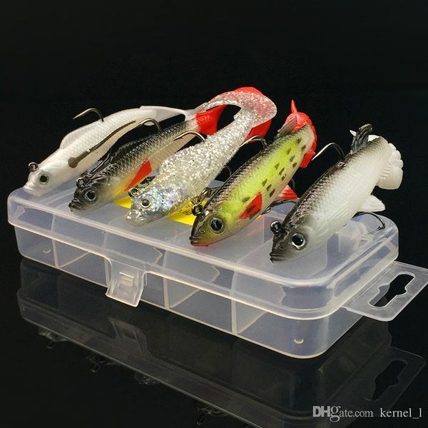 

1 box + mixed 5 color 10cm 9.3g & 8cm 14g jigs fishing hooks fishhooks 6# hook soft baits & lures artificial bait pesca accessories