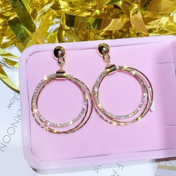

qcooljly rhinestone crystal large hoop earrings round circle earrings delicate big hoops fashion jewelry for women girls, Golden;silver