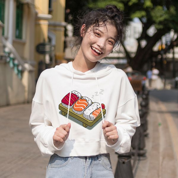 

funny sushi kawaii hoodies harajuku sweatshirt womens hoodie pink pullover ladies sweatshirt streetwear winter long sleeve, Black
