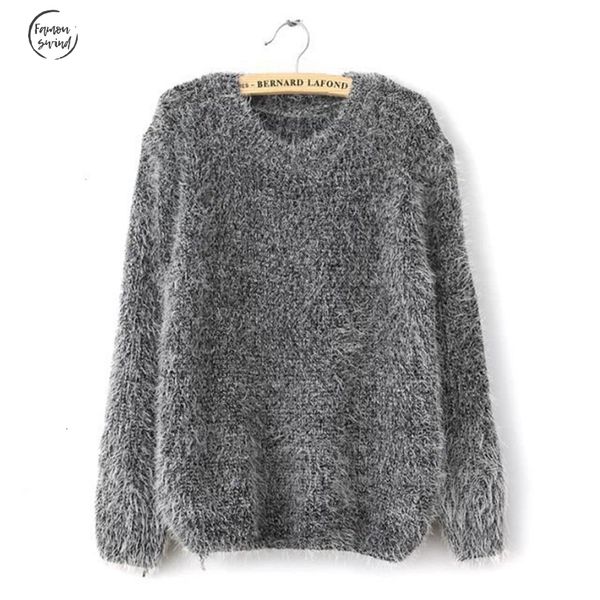 

fashion autumn women sweater winter warm mohair o neck women pullover long sleeve casual loose knitted, White;black