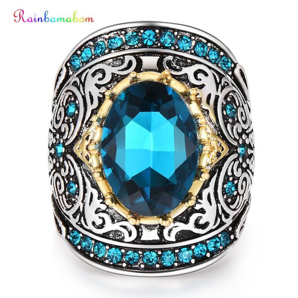 

rainbamabom vintage turkish 925 solid sterling silver sapphire gemstone wedding engagement ring jewelry wholesale drop shipping, Golden;silver