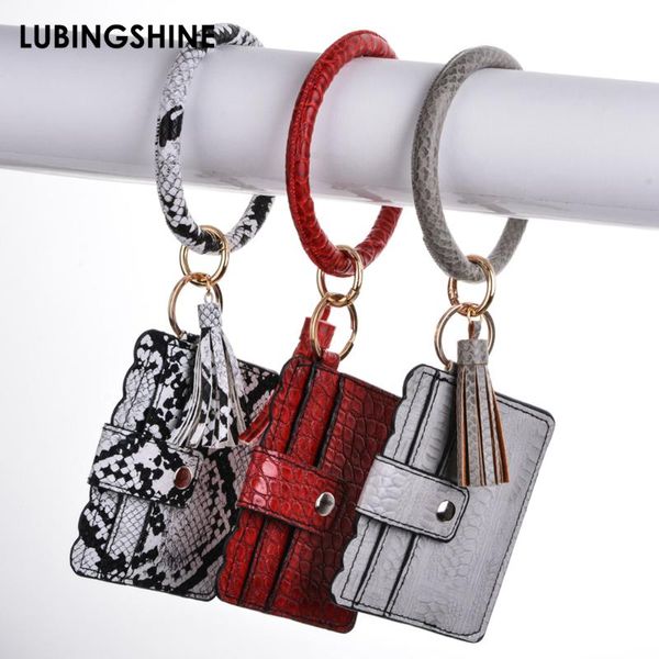 

2020 new fashion snake skin bracelet wristlet bangle key holder large keyring leather tassel for women girl with wallet keychain, Golden;silver