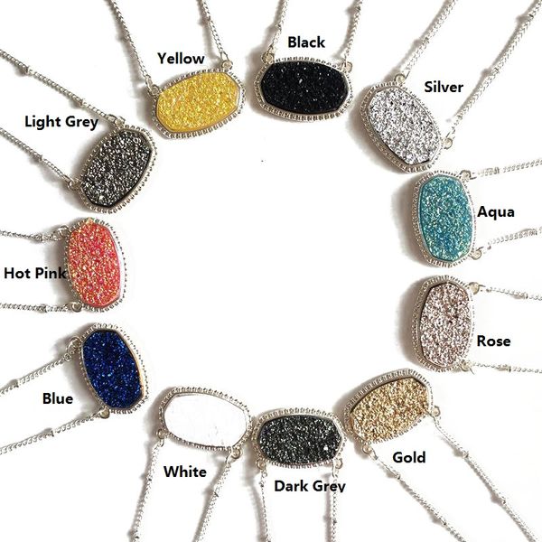 

11 colors option resin drusy look hexagon pendant necklace druzy oval pendant choker statement necklaces for women jewelry gift, Golden;silver