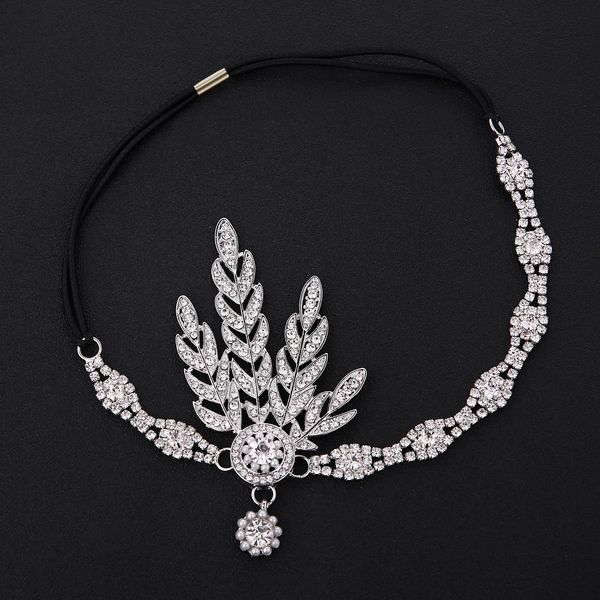 

fashion luxury designer vintage diamond crystal leaves tassel elastic rope woman wedding accessories bridal headbands hair jewelry, Slivery;golden