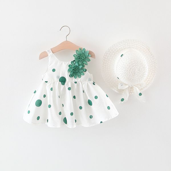 

kds designer clothes 2019 summer baby girl dress sleeveless princess dress with hat 2 pcs baby girl clothes set a-line infant baby dresses, White